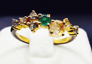 Bague élégante à la mode en argent sterling de style contemporain 925 plaqué or émeraude multicolore pierre de lune - Product Image 3