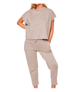 Survêtements d'été pour femmes velours enfants uni deux pièces ensemble jogging survêtements personnalisés unisexe grande taille dames survêtement 2025 - Product Image 1