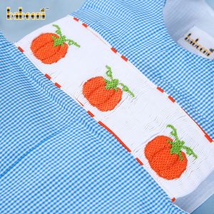 Bonito mameluco ahumado a mano de calabaza de algodón para bebés, niños, ODM, OEM, ropa para niños, tela al por mayor-BB694 - Product Image 5