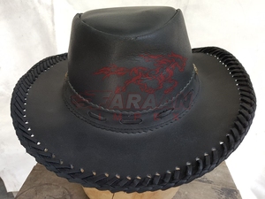 หมวกคาวบอยสีดำทรงกลมถักสำหรับผู้ชายหมวกสไตล์ตะวันตกทำจากหนังแท้ลายไม้ทั้งตัวทนทาน - Product Image 2