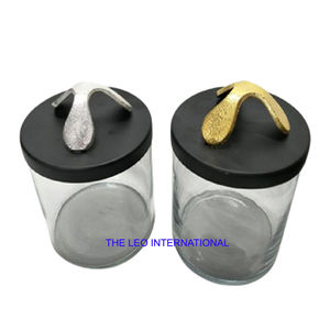 Ensemble de 2 boîtes en verre transparent, en fer et en aluminium, design circulaire, pour thé, café, épices, étanches - Product Image 1