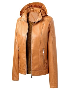 Abrigo unisex de piel de oveja auténtica color camel de alta calidad con cierre de cremallera y capucha, disponible en todos los colores. Hecho en Pakistán. - Product Image 1