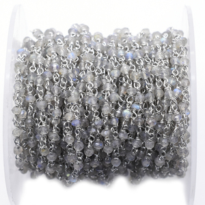 Labradorite Mặt Rondelle Hình Dạng Sterling Bạc Bạc Mạ Mân Côi Dây Bọc Chain Cho Đồ Trang Sức - Product Image 1