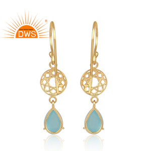 Natural Blue Aqua Chalcedony Gemstone <b>Earring</b> Jewelry Wholesaler 925 Sterling Gold Plated <b>Dangle</b> <b>Silver</b> <b>Earring</b> Jewelry - Product Image 3