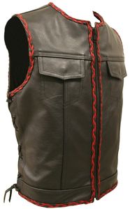 <b>Men's</b> Sleaveless <b>Black</b> Leather <b>Vest</b> Fashionable Motorbike Jacket with Stylish Design - Product Image 2