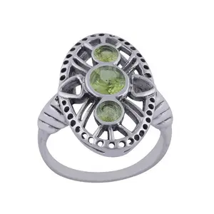 Desainer potongan hijau Peridot cincin grosir perak perhiasan buatan tangan cincin 925 perak murni pemasok dan eksportir untuk wanita