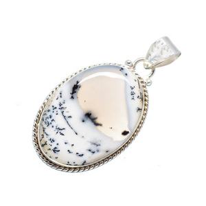 Vintage 925 Sterling Silver Fine Jewelry Pendentif & Charm Belle Dendrite Naturelle Agate Gemme Rhodium Plaqué Or Superposition - Product Image 1