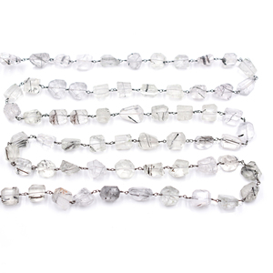 Black Rutilated Quartz Faceted Nuggets Rosary Chain 12×10mm Black Oxidized Brass Wire <b>Wrapped</b> Gemstone Chain Sold by Foot - Product Image 3