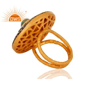 Antique Style Bijoux de Bague de Cocktail Fabricant Vert Émeraude Cristal Polki Plaqué Or 18k 925 Argent Bijoux Grossiste - Product Image 3