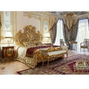 Lit Double en bois de teck style indien, lit mahariya avec couronne, de meilleure qualité, Design français, - Product Image 1