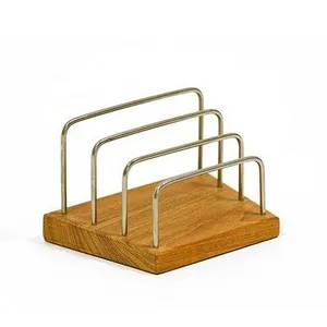 Metal & Wood Letter Holder Desk Organizer