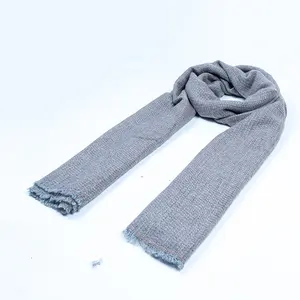 Hot Sale Sustainable and Ethical Scarves Stole Shawl Blue Grey Basket Weave Merino Blend Soft Warm for Men and Women