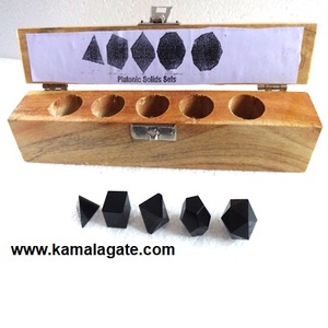 Venta al por mayor hecho a mano negro turmalina juegos de Geometría Sagrada 5 piezas al por mayor con caja de madera piedras preciosas naturales juegos sagrados para la venta artesanía de piedra semipreciosa - Product Image 2