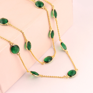 Collier de chaîne en quartz émeraude plaqué or 24k pour femmes, magnifique cadeau de noël, briolette découpée, chaîne ancre, sur mesure - Product Image 1