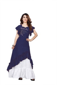 Fantaisie Designer Kurtis Dames Coton Rayonne Femmes Anarkali Dernière Mode Prêt À Porter Bas Prix avec Palazzo Robe Indienne Vêtements En Gros - Product Image 4