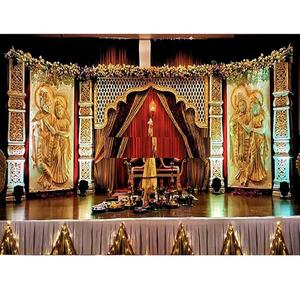 Golden Radha กฤษณะแต่งงานชุดเวทีพระราชดั้งเดิมแต่งงานกฤษณะ Radha ติดตั้งเวทีต้อนรับแบบดั้งเดิมของชาวฮินดู - Product Image 1
