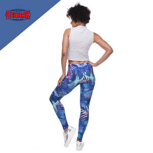 Macheda — Legging Sexy avec imprimé feuilles tropicales pour femme, pantalon extensible, taille haute, bleu, Fitness, nouveauté mode - Product Image 6
