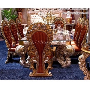 สไตล์รอยัลHeavyแกะสลักชุดโต๊ะรับประทานอาหารหรูหราGolden Polishเฟอร์นิเจอร์ชุดที่ดีที่สุดคุณภาพHandmadeโต๊ะรับประทานอาหารเก้าอี้ - Product Image 1