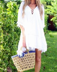 Organic Cotton 3/4 Sleeves Peasant <b>Kaftans</b> Beach for Women Dress - Product Image 1