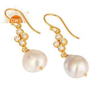 Boucles d'oreilles pendantes en perles plaquées or, fabrication artisanale, fabricant de boucles d'oreilles - Product Image 2