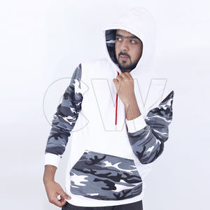 <b>Men</b> Winter <b>White</b> Contrast Camo Full Sleeve Pockets Printed Fleece Pullover <b>Hoodies</b> Polyester/Cotton Quick Dry Breathable - Product Image 5