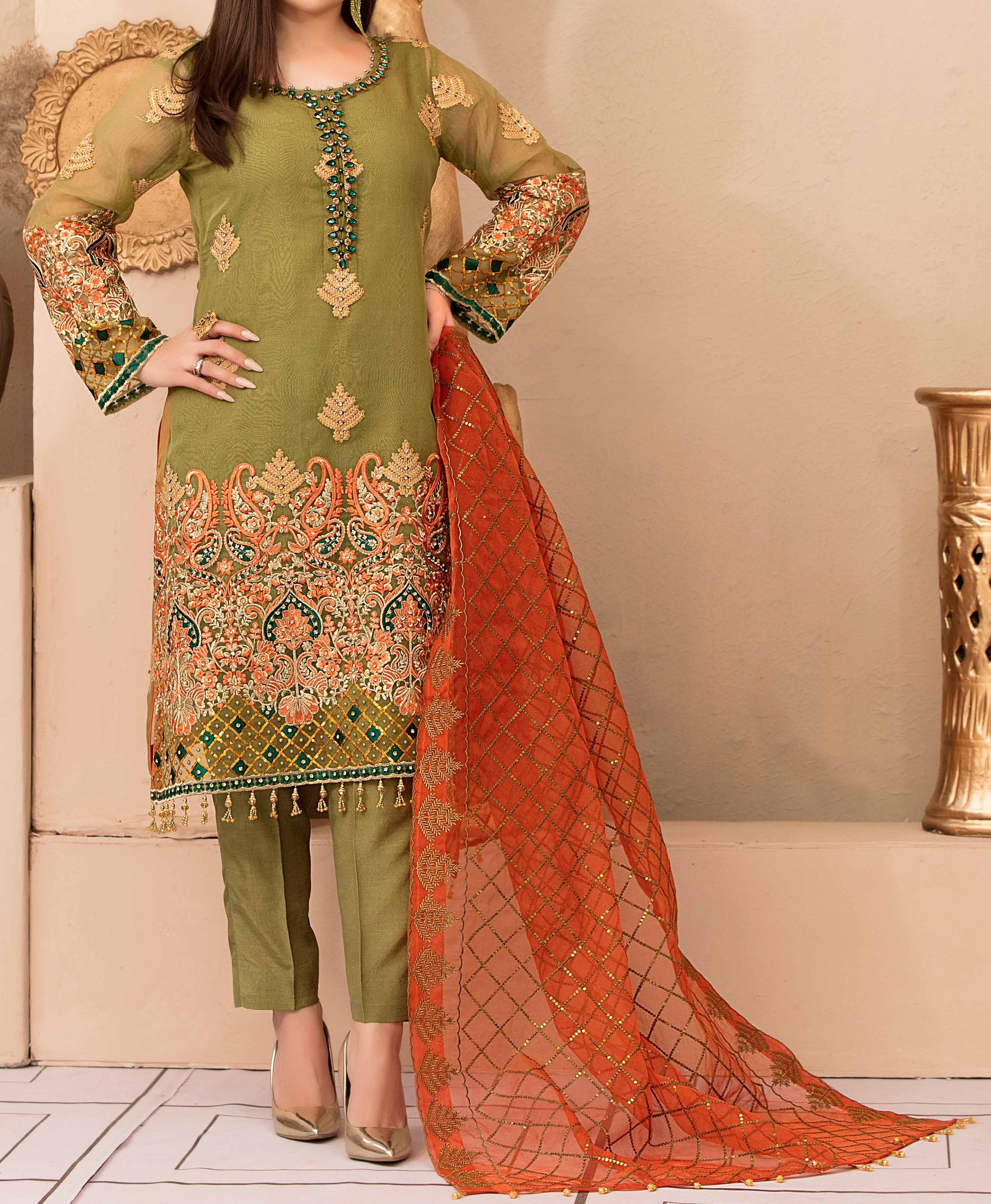 green emerald velvet dress Heavy Embroidered Velvet Party Wear Dress with Jamawar Trouser  Best Price  Online in Pakistan