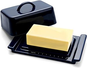 Elegante contenedor de plato de mantequilla de metal negro Diseño de moda Ideal para servir queso y mantequilla en restaurantes - Product Image 1