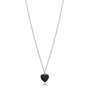 Collar de circón negro con diseño de corazón, joyería de plata de ley 925 turca - Product Image 5