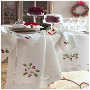 Wholesale Embroidered <b>Christmas</b> Design <b>Table</b> Cloth High Quality <b>Linen</b> Hemstitched Tablecloth Covers for Home/Hotel/Holidays - Product Image 2