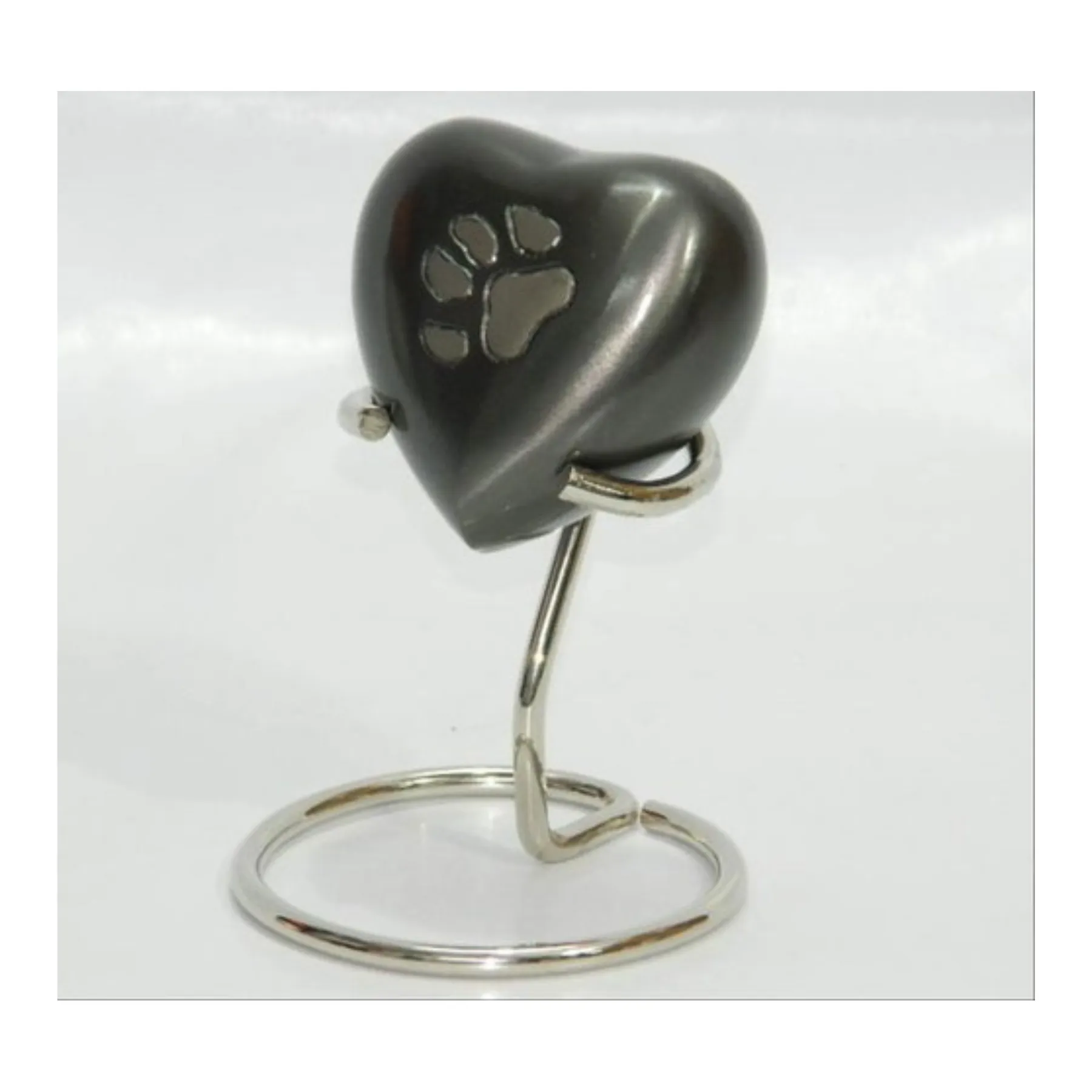 Small Heart Shaped Brass Cremation Keepsake Silver small Urns with Dog foot print for Dogs Small pet metal urn
