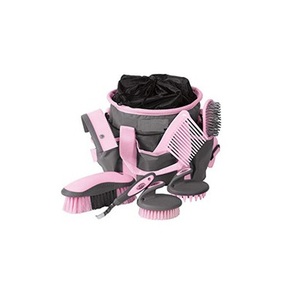 Shemax Peças Cor de Rosa Colorido Dot Design Cavalo Grooming Kit W/Bolsa de Transporte em Nylon