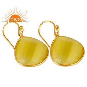 Boucles d'oreilles en pierre de lune jaune, design pendante, bijoux en pierres précieuses, argent sterling 925 plaqué or, fournisseur de boucles d'oreilles, collection classique - Product Image 2