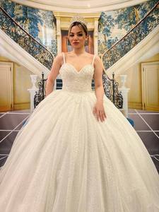 Vestido de novia turco para mujer, elegante, largo, de noche, de gasa, tul, satén, de lujo, de alta calidad - Product Image 2