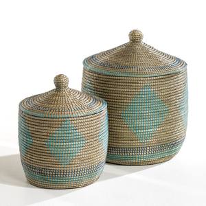 Round <b>Storage</b> Trunk Seagrass Basket with Lid <b>Grey</b> Traditional Style Seagrass Baskets Wholesale - Product Image 2