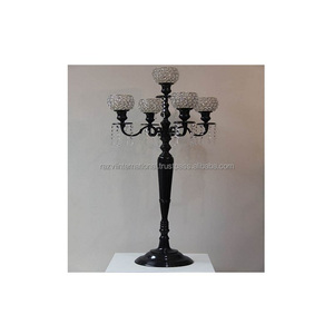 Candélabre élégant en aluminium à 5 bras, fait main, en forme de boule de cristal, nickelé noir, écologique et durable, RAZVI INTERNATIONAL - Product Image 5