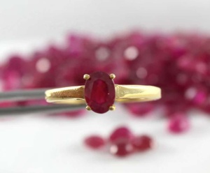 Anillo ovalado de oro amarillo de 14k y rubí rojo Natural, bisutería de fabricante de joyería, 5x7mm - Product Image 2