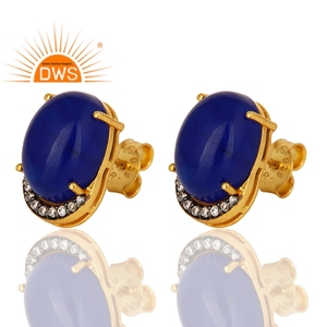 Zircon Blue Aventurine Gemstone Earrings 14k Gold Plated 925 Silver Designer Stud Earrings Jewelry Wholesale - Product Image 1