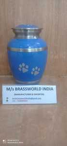 Urna de cremación para mascotas, suministros funerarios de latón azul con pata de mascota plateada grabada, moda India - Product Image 4