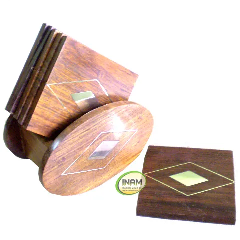 Best quality Beautiful and designer Wooden tea,coffee coasters with brass inlay work by INAM HANDICRAFTS