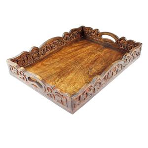 Plateau de service en bois de créateur le plus récent de forme rectangulaire vaisselle d'hôtel plat de service de luxe fait à la main plateau de service abordable - Product Image 4