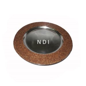 Placa de cargador de acero inoxidable con Servidor de alimentos redondeado Decoración de borde con cuentas de cristal ecológica Pedido mínimo 100 piezas - Product Image 6