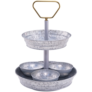 Oneup — support rond de service à 2 niveaux en acier galvanisé, avec bols 3 - Product Image 1