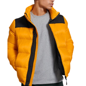 Custom Logo Men's Windproof Padded Down Coats <b>Hoodie</b> Collar Bubble Puffer Jacket Jeans Fabric Keep Warm Winter Jacket - Product Image 5