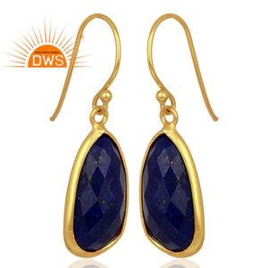 Natural Lapis Lazuli Gemstone Earring Dangle Jewelry Supplier Design Gold Plated Silver Earring Jewelry Wholesaler - Product Image 2