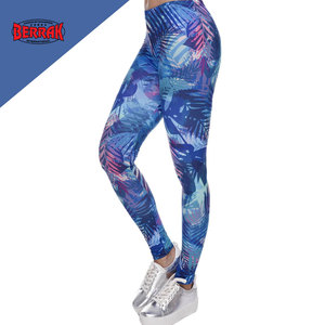 Macheda — Legging Sexy avec imprimé feuilles tropicales pour femme, pantalon extensible, taille haute, bleu, Fitness, nouveauté mode - Product Image 1