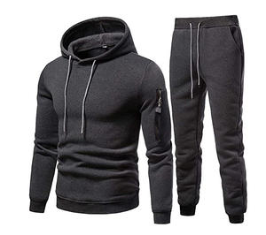 Survêtement de jogging unisexe 2 pièces à motif solide OEM et ODM avec survêtement à capuche Vêtements hip-hop décontractés avec pantalon et haut inclus - Product Image 3