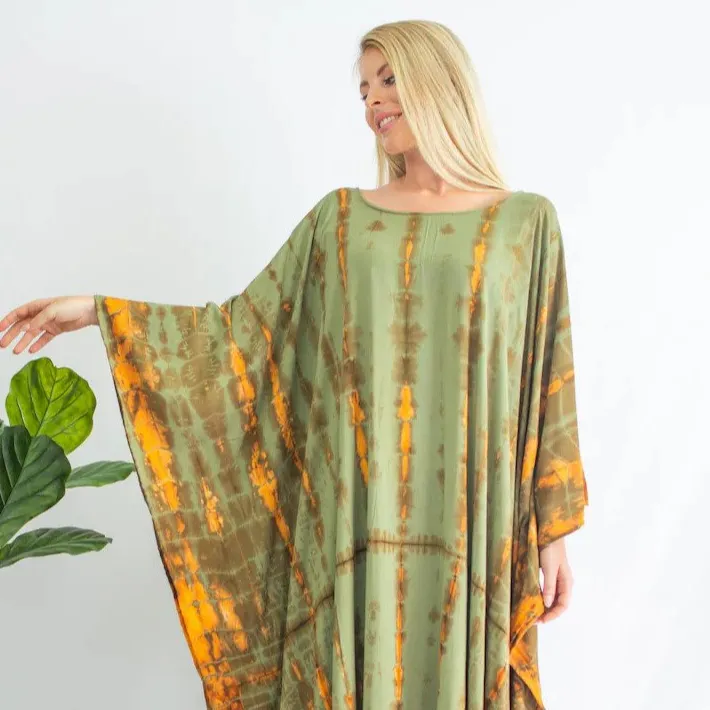 2023 New Brown Handmade Tie Dye Kaftan Hippie Bohemian Kaftan For Women Long Maxi Dress Tie Dye Summer Dresses