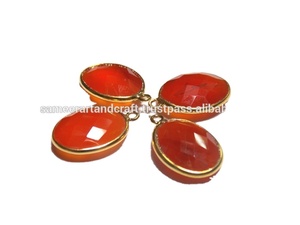 Carnelian Gemstone 18K Gold Plated Sterling Silver Handmade Jewelry Making Oval Shape Single Bail Faceted Bezel Connector Sameer - Product Image 3