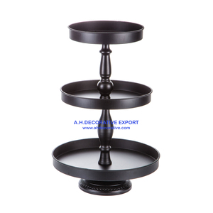 Plateau de service alimentaire Vintage en métal de forme ronde avec poignée et Base à pieds plateau gris galvanisé à 3 niveaux - Product Image 4