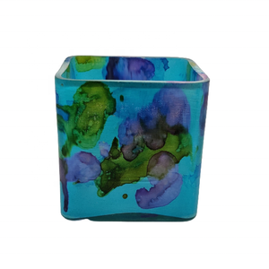 Home Decor Luxury Multi-shade Marbleized High-Quality Handmade Decorative Multi-purpose Small Square Wax-<b>Filing</b> Candle Glass Jar - Product Image 1